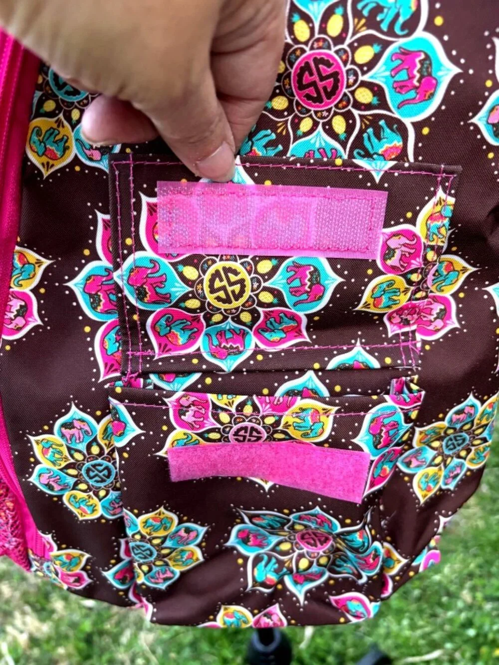 Simply Southern Brown & Pink Elephant Sling Backpack Floral Print Mandala Flower